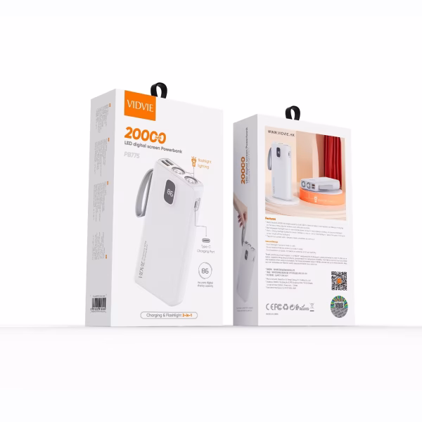 پاوربانک 20000mah چراغ قوه دارPB775 VIDVIEباگارانتی